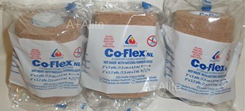 Andover Co-Flex nl 3 x5yds Tan Flesh 3-пакет кохезивен флексибилен еластичен латекс бесплатен завој компресија самоодржлива завитканост