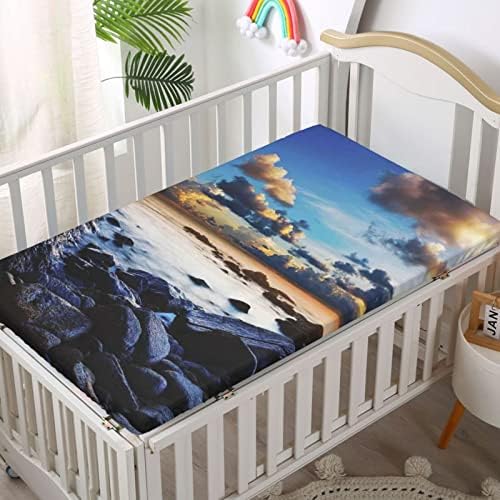Океан тематски вграден креветче за креветчиња, стандарден душек за креветчиња, вграден лист за деца со постелнина - лист за бебиња