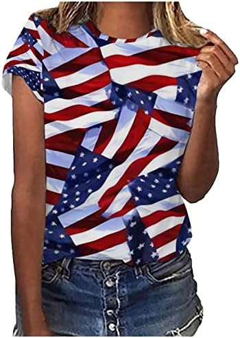 Americanела на 4-ти јули американско знаме маица, американски starsвезди ленти графички маички, летни обични кратки ракави патриотски