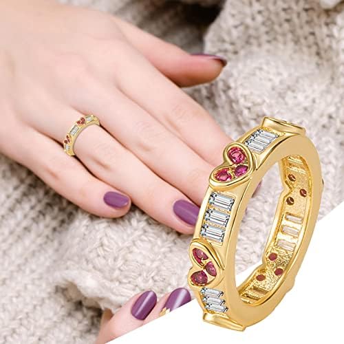 Дијамантско црвено срце прстен злато роза црвен loveубовен прстен прстен накит вистински прстени за жени
