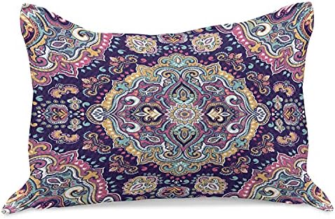 Амбесон етнички плетен ватенка перница, бохо стил мандала шарена пролетна градина тематска старомодна плочка, стандардна покривка за перница