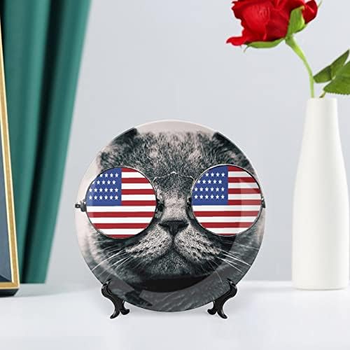 Смешна кул мачка коска Кина Декоративна чинија Керамички плочи занает со приказ за украси за внатрешни работи