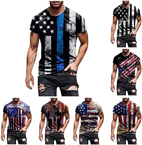 XXBR кошули со кратки ракави за мажи, машко американско знаме за печатење графички маички патриотски кошули за вежбање на мускули за вежбање