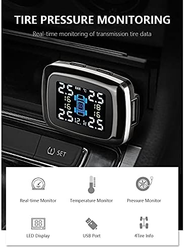 Зизмх автомобил TPMS мониторинг на притисок на гумите Систем за систем USB порт -автомобил Безбедност Аларм цигари полесни дигитални системи