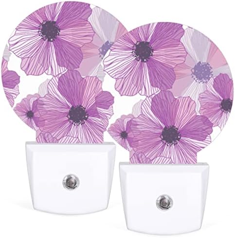 DXTKWL Виолетова цвет цвет цветна тркалезна ноќни светла 2 пакувања, цветни приклучоци LED ноќни светла автоматски самрак до зори сензорски
