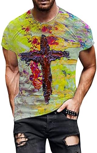 XXBR Обични кошули за мажи врзуваат боја на екипаж за кратки ракави маички гроздобер масло сликарство вера Исус крст печатење маички врвови