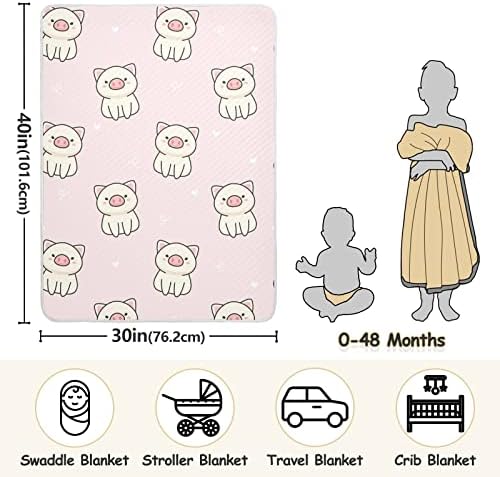 Swaddle Clature Pign Cotton Conte за новороденчиња, примање ќебе, лесен мек за тресење за креветчето, шетач, расадници, ќебиња од расадници, 30х40 во, розова