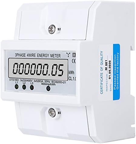 Fafeicy Electric Meter, DTS1891 3 фаза 4 мерач на енергија од жица, електричен мерач на DIN-Rail со LCD дисплеј, 50Hz 3x5 A, електрична
