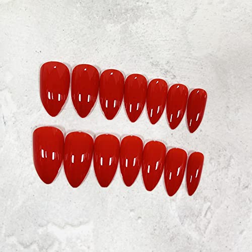 Црвен Печат На Нокти Стилето Бадем Средни Лажни Нокти Со Лепак За Нокти Сјајни Акрилни Нокти Стап За Повеќекратна Употреба На Нокти