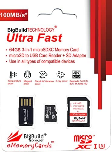 BigBuild Технологија 64GB Ултра Брз 100mb/s U3 microSDXC Мемориска Картичка За Motorola Еден Макро, UW, UW Ace, Визија Плус, Зум Мобилен