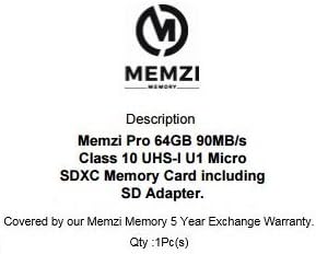 MEMZI PRO 64gb Класа 10 90MB/s Микро SDXC Мемориска Картичка Со Sd Адаптер За Акциони Камери Nikon Keymision