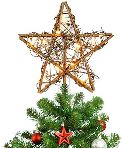 NEWBE 10 LED Светла Божиќна Ѕвезда Дрво Топпер, Rusан Рустикален Елка Топпер За Домашни Украси