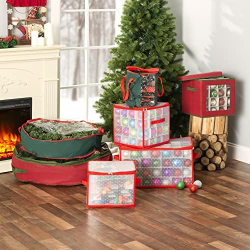 Домашни основи текстурирани ПВЦ вештачко божиќно складирање патент торба, одговара на 7 метри дрво сезонски празници за декорирање, црвена