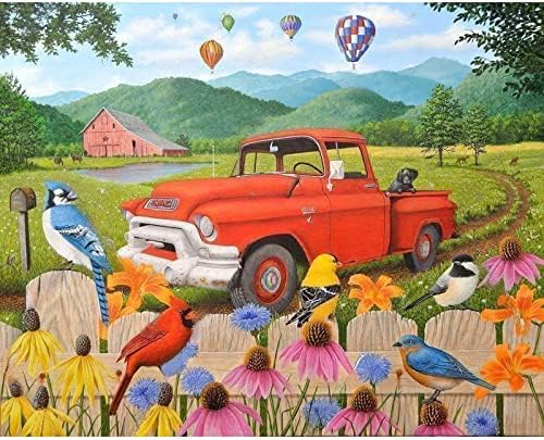 Комплети за сликање со дијамантски црвен камион на Наимоер за возрасни, целосни дупчачки птици со цвеќиња комплети за сликање со