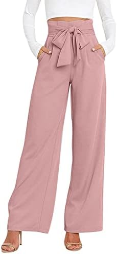 Женски елегантни секси шиење на секојдневно широкопојасни панталони со еластична половината права панталони цврсти пантацо панталони во