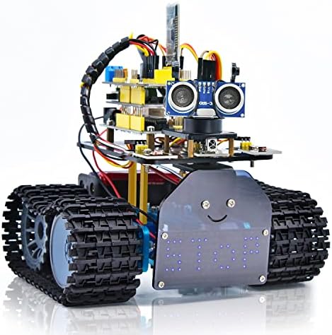 Keyestudio Mini Tank Robot V2 Coom Cole Coar For Arduino, IR инфраред и далечински управувач со апликации, светло и ултразвучно следење, LED панел