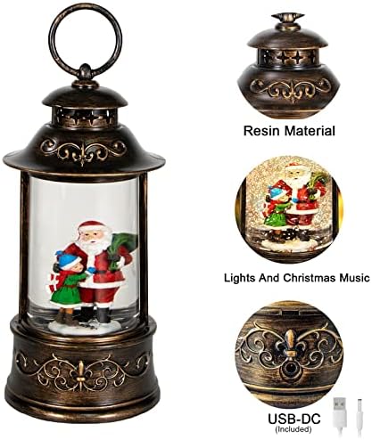 Божиќни снежни глобуси Музички фенер, 6H Тајмер Цилинер Сјај Снежен глобус, снежни глобуси Божиќ со музичка кутија 8 песни, со