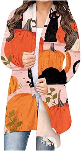 Ноќта на вештерките тиква кардиган за жени со долг ракав отворен преден плетен џемпер надворешна облека плус големина лесен палто врв