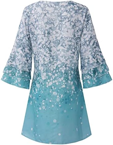Фустан за жени, обичен 3/4 ракав против вратот цветен мини фустан 2023 лето гроздобер споени лабави фустани за туника