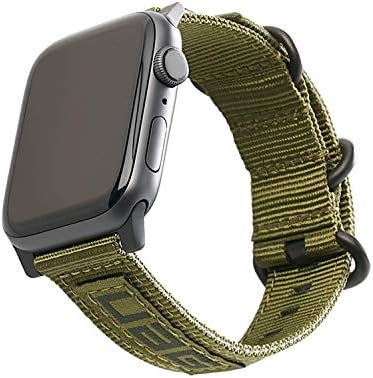 Urban Armor Gear UAG Компатибилен опсег на Apple Watch 45mm/44mm/42mm, iWatch Series 7/6/5/4/3/2/1 & Watch SE, каиш за замена на висока јачина на вртливата, маслиново драма на НАТО