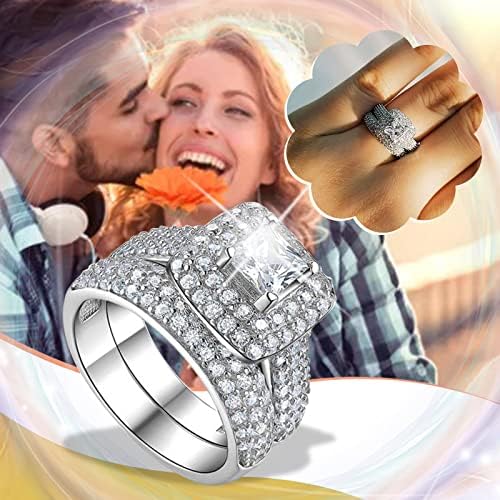 2023 Нови 2 парчиња поставени двојки принцези квадратни дијаманти сет прстен моден луксузен ангажман свадба накит за жени овошни