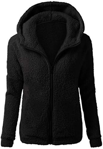 Јутарал дуксери за жени Зимски обични топло пријатно пријатно руно јакни за надворешна облека, дебела плус големина на врвови со џеб со џеб