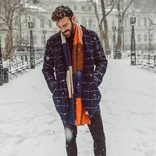 Машки HoundStooth долг палто Обичен зимска модна волна јакна Класична тенка надворешна облека