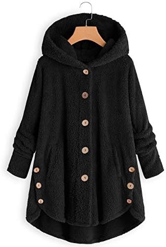 Зимски палта на Адонг за жени 2022 Фази руно топло палто со камување на плишано копче Лапел Облека со качулка Шерпа јакна