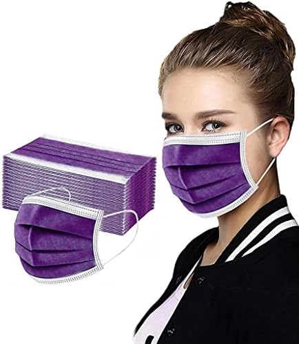 Виолетова Маска За Еднократна Употреба, Неткаена Маска За Дишење Со 3 Слоја Заштита, Штипка За Нос И Еластична Обетка