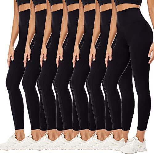 Јоликс 7 пакуваат хеланки со високи половини за жени, црни меки тренинзи атлетски хеланки на јога
