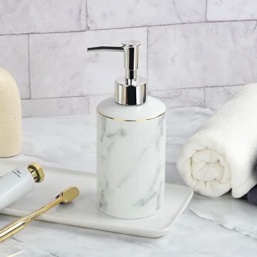 Керамички диспензер за сапун, бел мермер изгледа диспензерот за лосион 12,5 мл течен рачен сапун пумпа за пумпа за пумпа за хотелска кујна бања, дом на антис