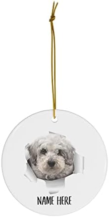 Симпатична schnoodle бело персонализирано име подароци 2023 украси за новогодишна елка керамички круг