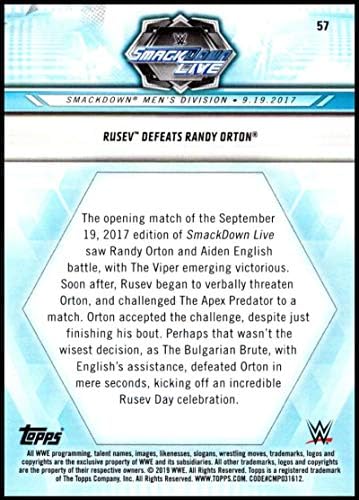 2019 година Топс патот до Реслманија 57 Русев го победи Ренди Орто НМ-МТ Официјална картичка за тргување со WWE