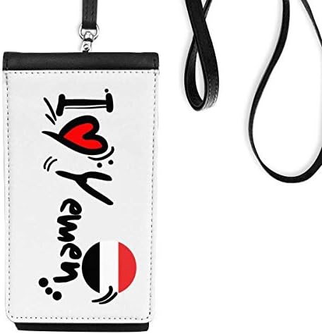 Јас го сакам Јемен Збор знаме Loveубов срце илустрација Телефон Паричник чанта што виси мобилна торбичка црн џеб
