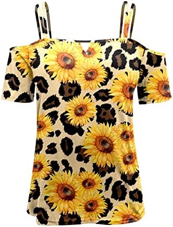 Жените Надвор Од Рамото Памук Графички Сончоглед Печатење Цветни Обични Обични Блуза Кошула За Девојки Лето Fall 0А 0А