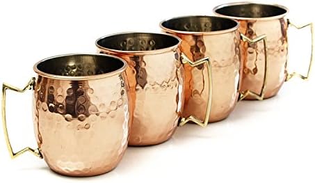 Бакар Аарт Москва Муле Крглави/Голема големина 19 унци/сет од 4 чаши со чекан/не'рѓосувачки челик/чиста рачка од бакар/златен месинг/високи