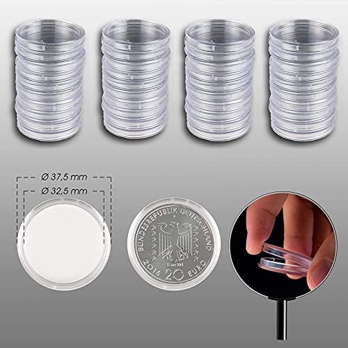 40 Профила Монета Капсули 32,5 мм Внатрешен Дијаметар на пример, за 10/20/25 €уро Монети