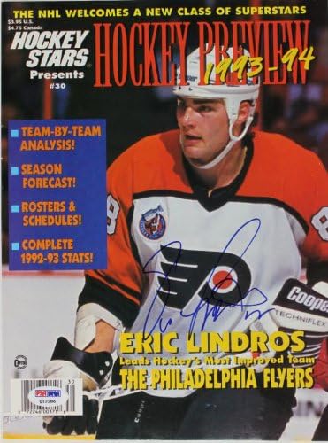 Флаери Ерик Линдрос автентично потпишано хокеј списание ПСА/ДНК Q12286
