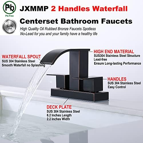Jxmmp 4 инчи центрисет тапа за бања, не'рѓосувачки челик 2 рачка со масло од бронзена водопад Бања за мијалник со мијалник со линии за