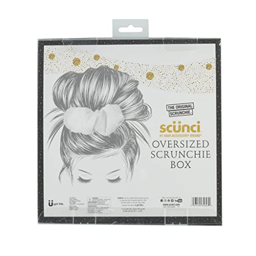 Оригиналниот Scrunchie® Jumbo XL Мода Преголеми Прекрасен Ткаенина Подарок Кутија Вклучува 2 Уникатни Дизајни: Бела Плисирани