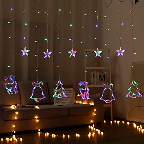 LED Божиќни украси завеси светла 126 LED диоди starвездени bellвончиња XMAS дрво светла во светла на завеси за свадбени светла