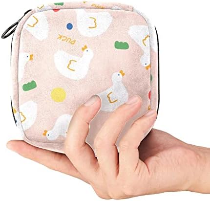 Оријукан санитарна торба за складирање на салфетки, торба за преносни периоди за жени девојки менструална чаша торбичка, цртан филм животински патка обоени точки