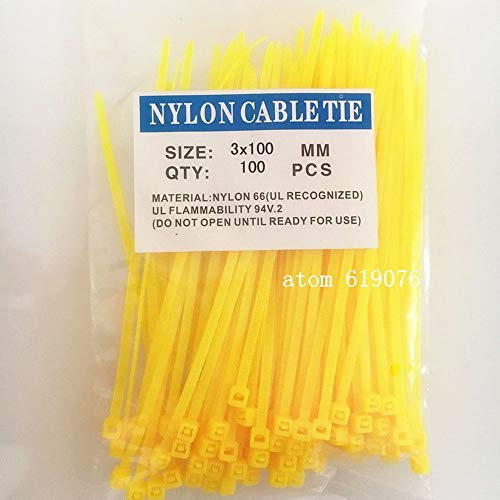 IndustrialField 200 парчиња 100мм x 3mm жолт најлон кабелски врски 3 100