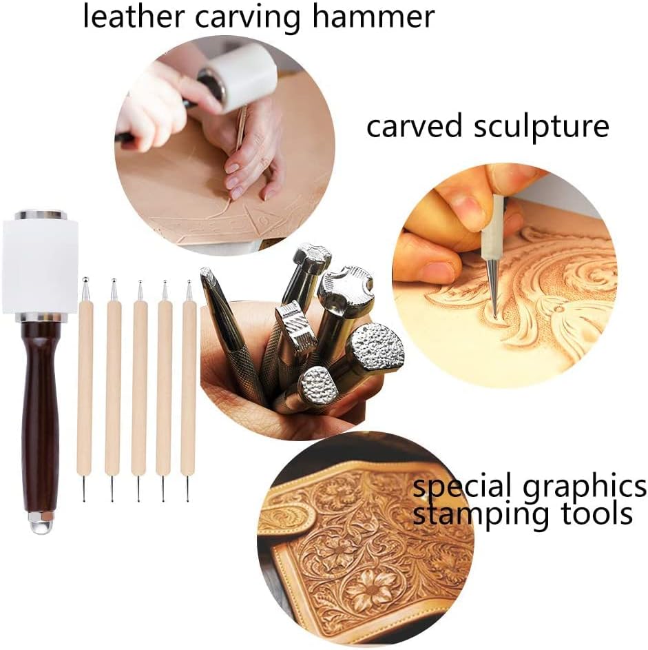Алатки за кожни печат, сет за удари со печат на чекан и алатки за правење на пенкало за трагање на пенкало за кожни занаети DIY -