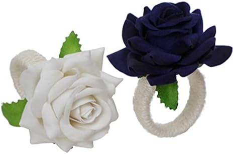 Zlxdp 6pcs роза цветна салфетка прстени, занаетчиски свилени цветни салфетки за салфери за вечера