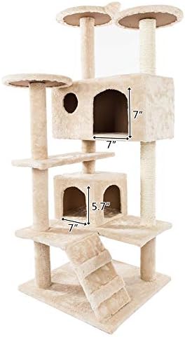 Езауто 52 Инчен Повеќе Нивоа Се Искачи Мачка Дрво Кула, Активност Миленичиња Писе Игра Куќа Мебел, Беж