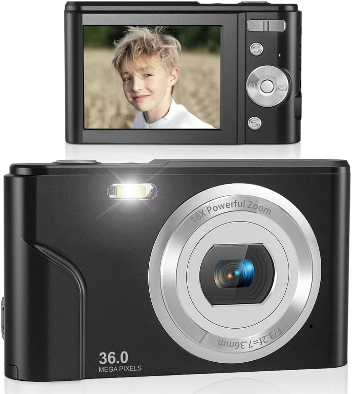 Дигитална камера, Lecran Kids Camera FHD 1080P 36,0 мега пиксели со камера со 16x дигитален зум, LCD екран, компактни преносни