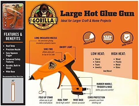Gorilla Dual Temp Mini Hot Loot Looting Pert со 75 стапчиња за топла лепак и двојно темпо со топла лепак пиштол, портокалово, портокалово