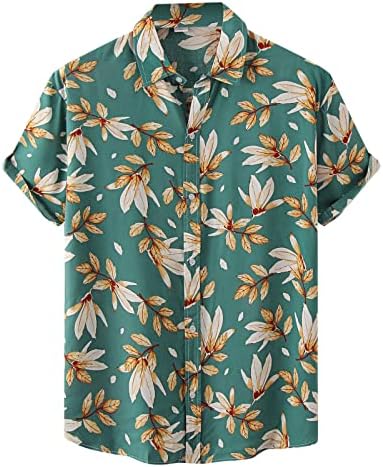 Здфер Менс Хавајски кошули бранови точка печати кратки ракави задници надолу со кошули плажа обична лето зачувување на кошулата