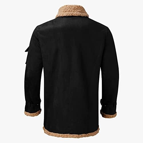 Менска јакна боја замрзнато руно композитно палто со долг ракав патент лапел дебел палто спортски јакни за мажи